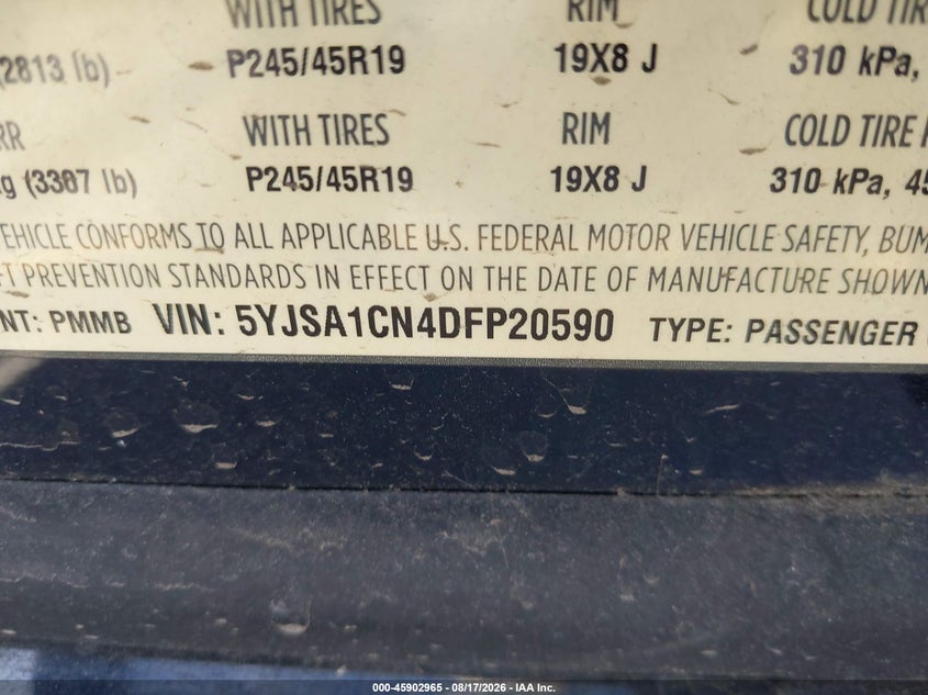 TESLA MODEL S 2013 VIN 5YJSA1CN4DFP20590