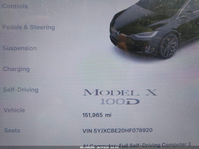 TESLA MODEL X 2017 VIN 5YJXCBE20HF078920