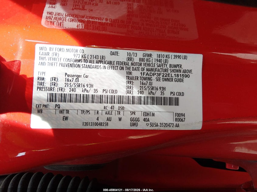 2014 FORD FOCUS SEDAN 2.0L I-4 DI, DOHC, VVT, 160HP
