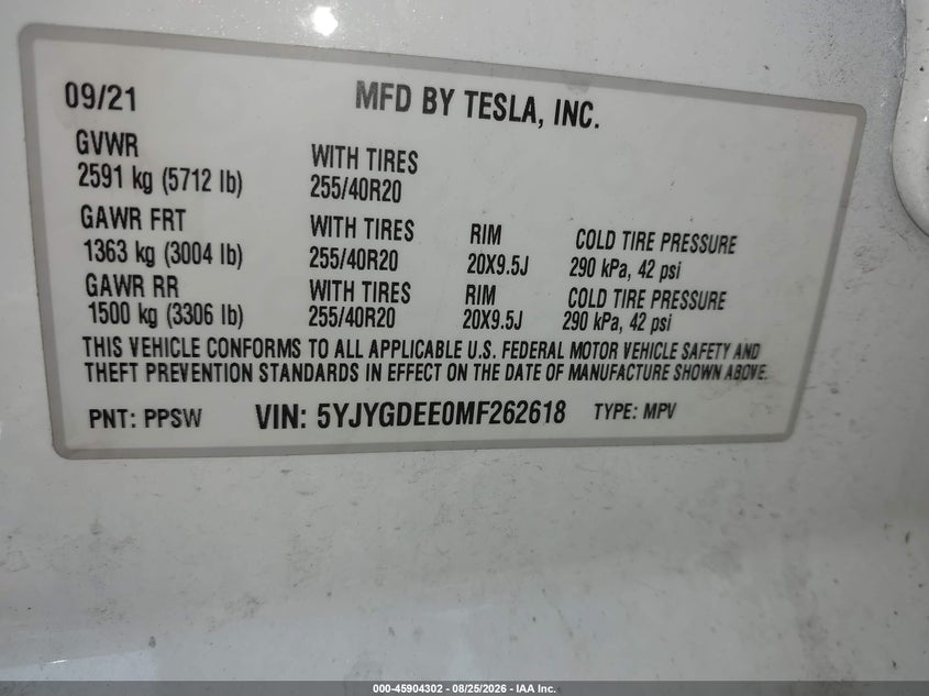 2021 TESLA MODEL Y SPORT UTILITY VEHICLE ELECTRIC