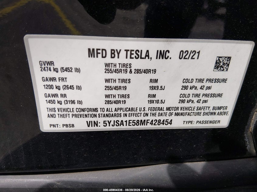 2021 TESLA MODEL S HATCHBACK ELECTRIC