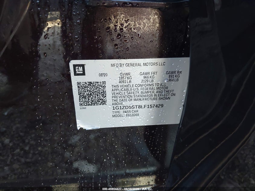 CHEVROLET MALIBU 2020 VIN 1G1ZD5ST8LF157429