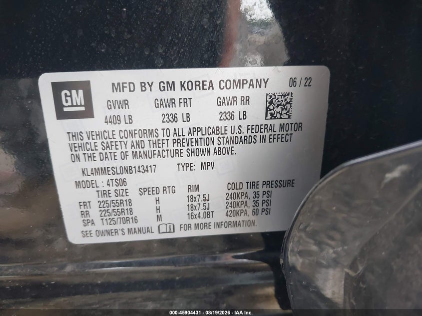 BUICK ENCORE GX 2022 VIN KL4MMESL0NB143417