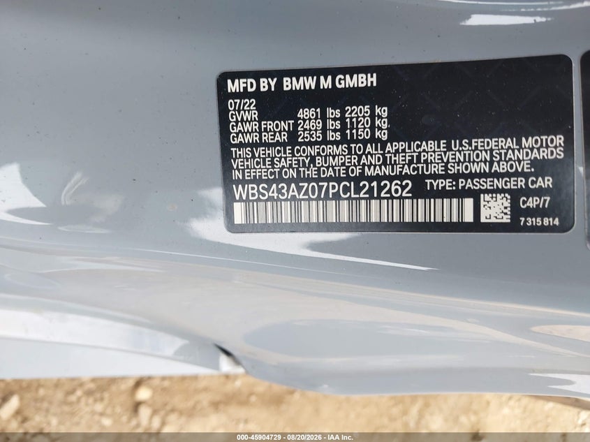 BMW M4 2023 VIN WBS43AZ07PCL21262