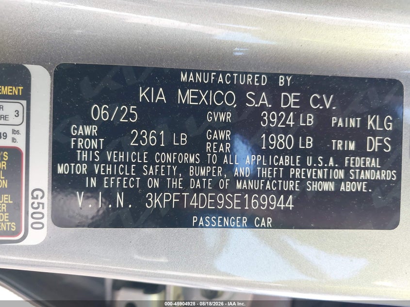 2025 KIA K4 SEDAN 2.0L I-4 DOHC, VVT, 147HP