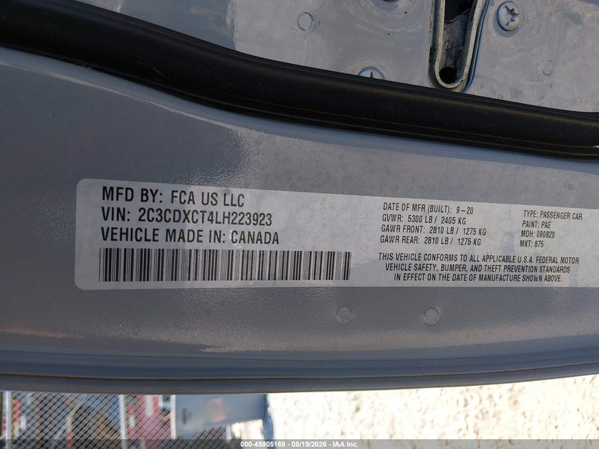 DODGE CHARGER 2020 VIN 2C3CDXCT4LH223923