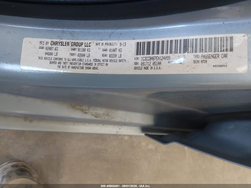 2014 CHRYSLER 200 SEDAN 2.4L I-4 DOHC, VVT, 173HP
