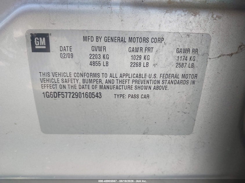 CADILLAC CTS 2009 VIN 1G6DF577290160543