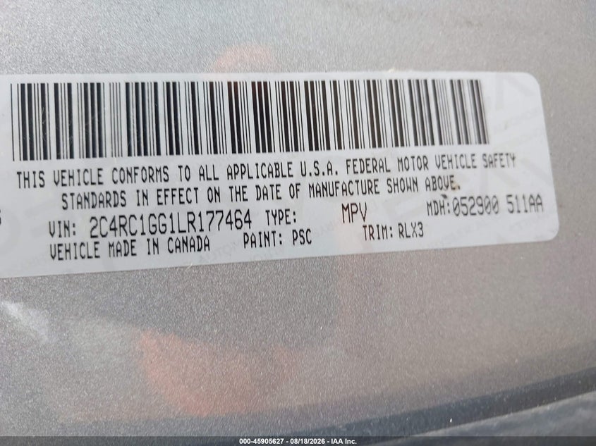 CHRYSLER PACIFICA 2020 VIN 2C4RC1GG1LR177464