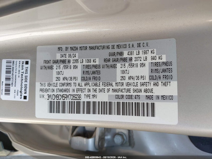 MAZDA CX-30 2024 VIN 3MVDMBCM5RM706938