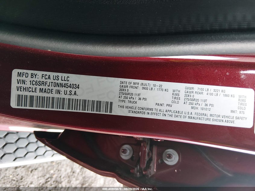 2022 RAM 1500 PICKUP 5.7L V-8 VVT, 395HP