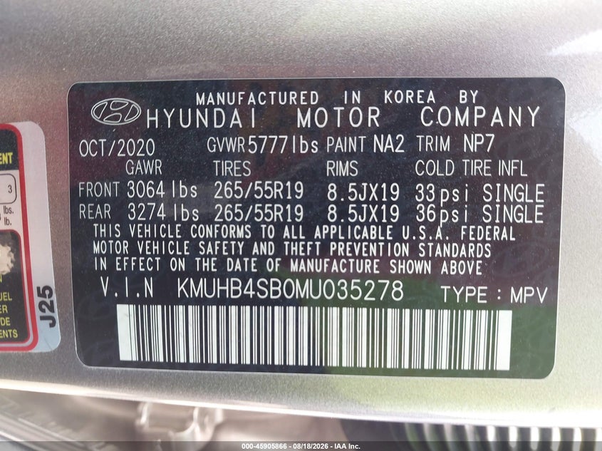 GENESIS GV80 2021 VIN KMUHB4SB0MU035278