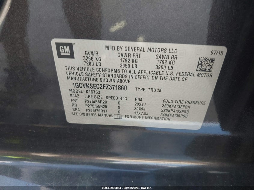 2015 CHEVROLET SILVERADO TRUCK 5.3L V-8 DI, VVT, 355HP