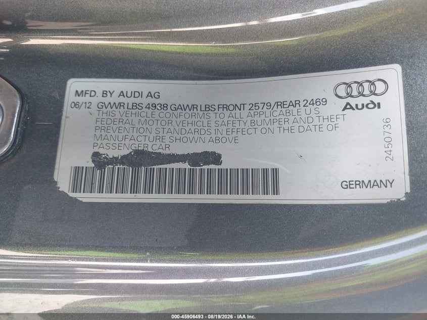 AUDI S5 2013 VIN WAUVGAFR2DA006957