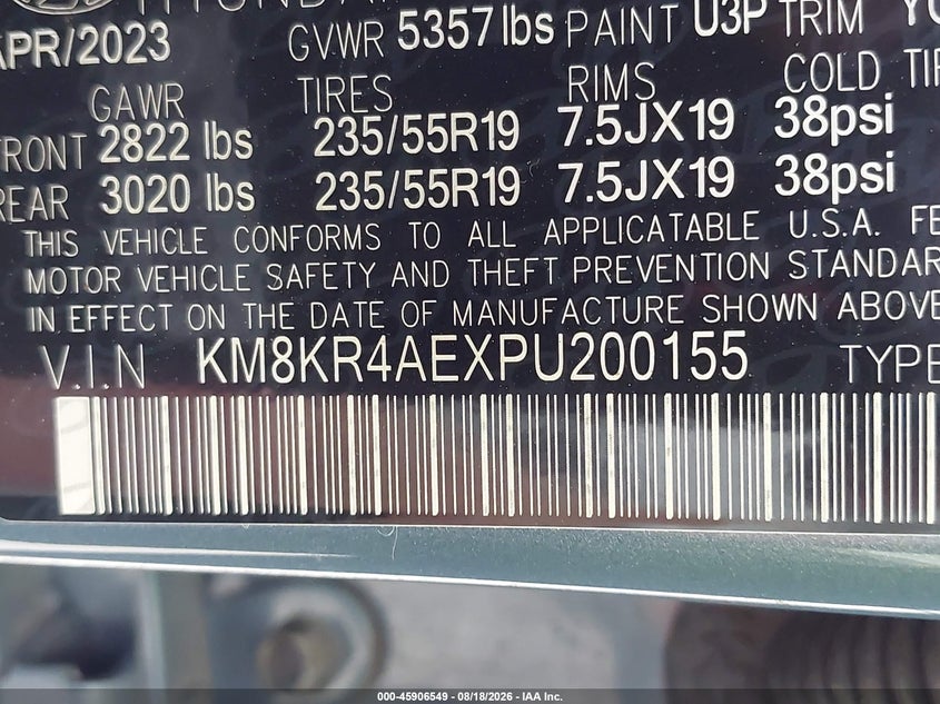 HYUNDAI IONIQ 5 2023 VIN KM8KR4AEXPU200155