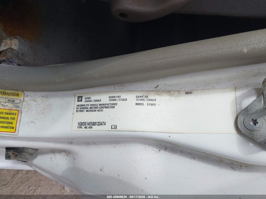 CHEVROLET COLORADO 2008 VIN 1GBDS14E588133474