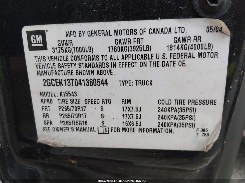 2004 CHEVROLET SILVERADO TRUCK 5.3L V-8 295HP