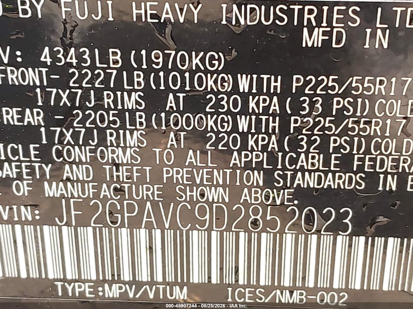2013 SUBARU XV SPORT UTILITY VEHICLE 2.0L H-4 DOHC, VVT, 148HP