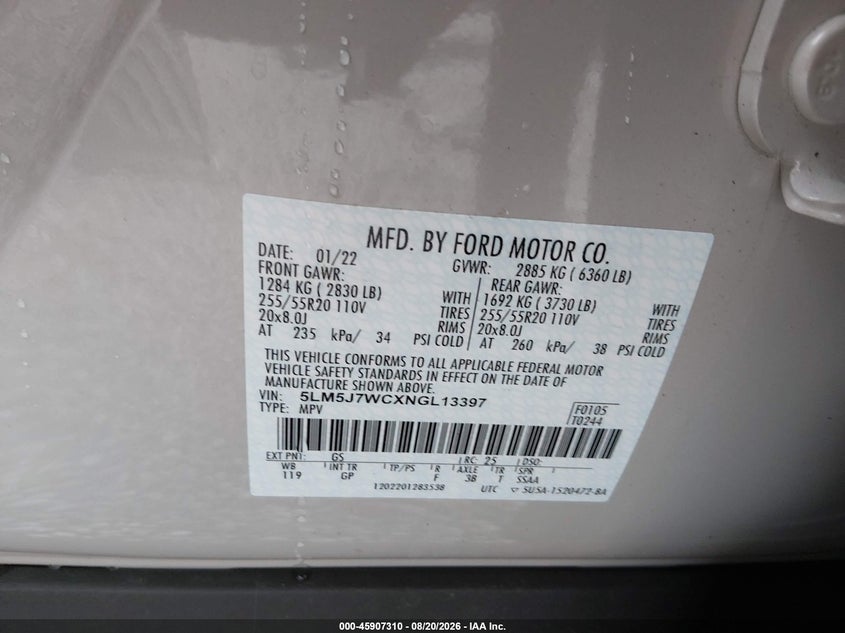 2022 LINCOLN AVIATOR SPORT UTILITY VEHICLE 3.0L V-6 DI, DOHC, VVT, TURBO, PREMIUM , 400HP