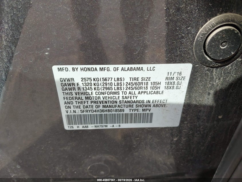 2017 ACURA MDX SPORT UTILITY VEHICLE 3.5L V-6 DI, VVT, 290HP