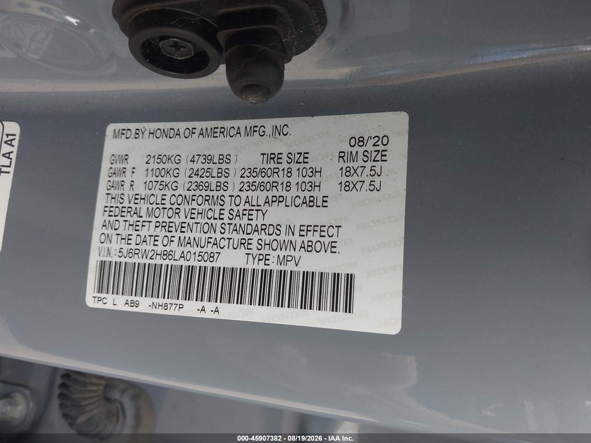 HONDA CR-V 2020 VIN 5J6RW2H86LA015087