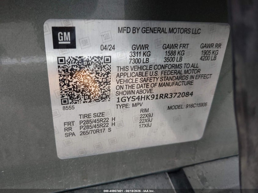 CADILLAC ESCALADE 2024 VIN 1GYS4HK91RR372084