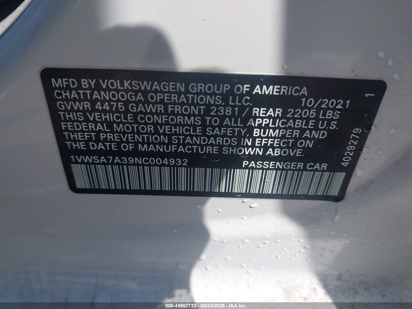 VOLKSWAGEN PASSAT 2022 VIN 1VWSA7A39NC004932