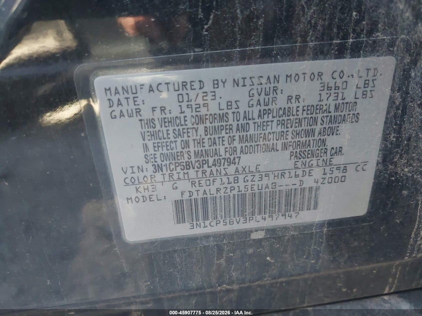 NISSAN KICKS 2023 VIN 3N1CP5BV3PL497947
