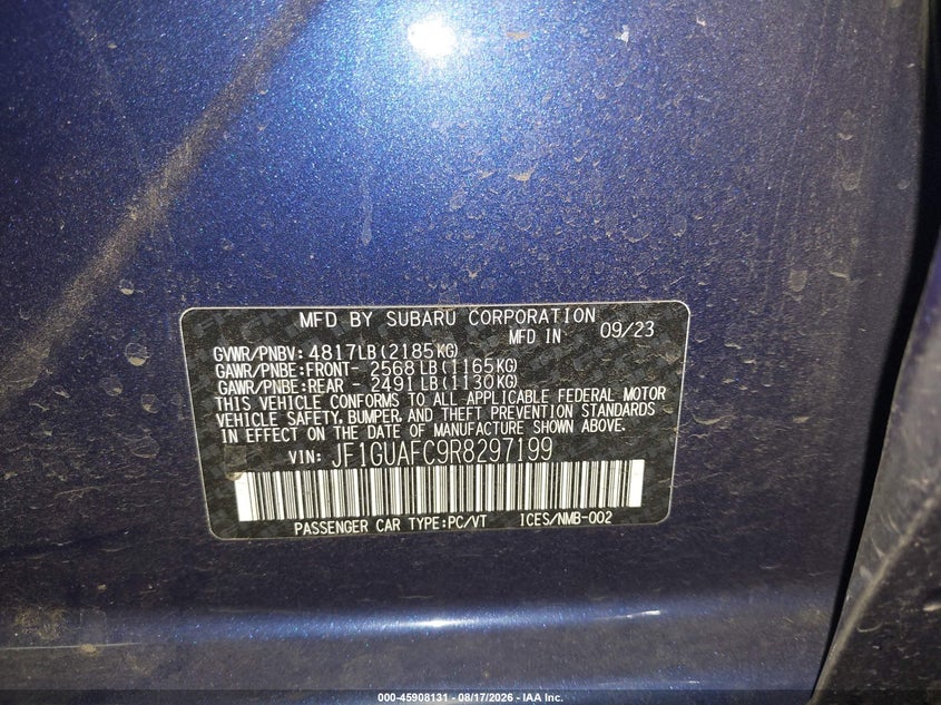 SUBARU IMPREZA 2024 VIN JF1GUAFC9R8297199