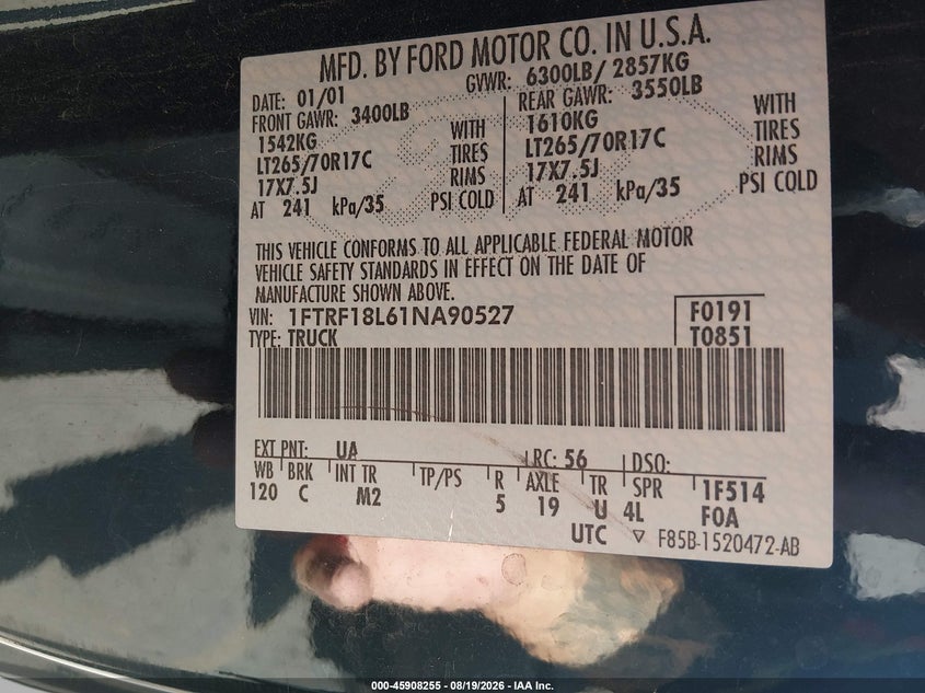 2001 FORD F-150 TRUCK 5.4L V-8 260HP