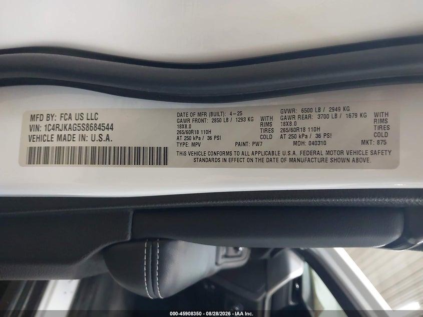 JEEP GRAND CHEROKEE L 2025 VIN 1C4RJKAG5S8684544