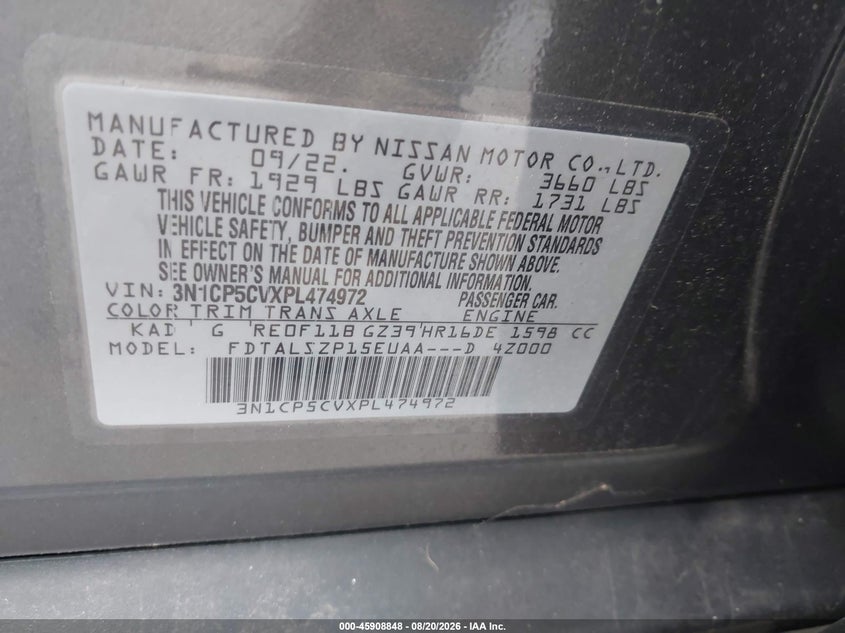NISSAN KICKS 2023 VIN 3N1CP5CVXPL474972