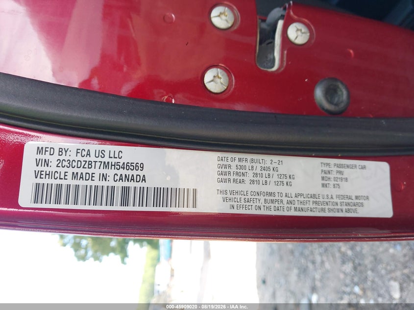 DODGE CHALLENGER 2021 VIN 2C3CDZBT7MH546569