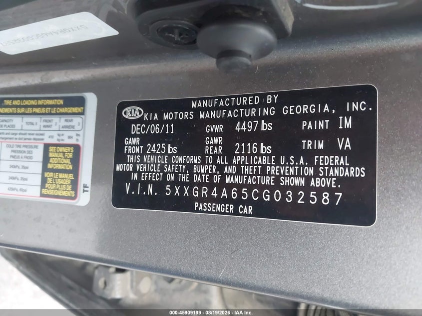 2012 KIA OPTIMA SEDAN 2.0L I-4 DI, DOHC, VVT, TURBO, 274HP