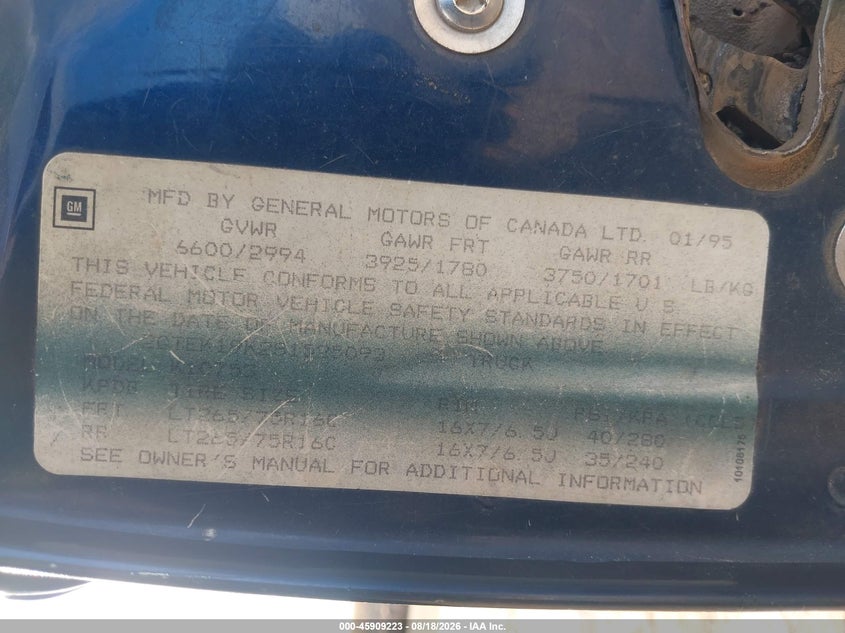 1995 GMC SIERRA COUPE 5.7L V8 FI F
