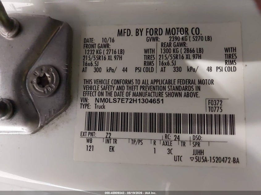 2017 FORD TRANSIT CONNECT VAN 2.5L I-4 DOHC, VVT, 169HP