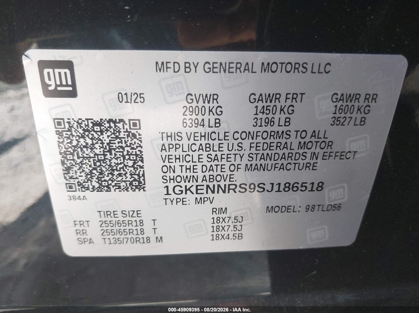 GMC ACADIA 2025 VIN 1GKENNRS9SJ186518