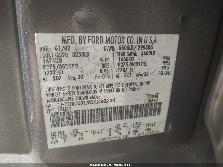 2002 FORD F-150 PICKUP 5.4L V-8 260HP