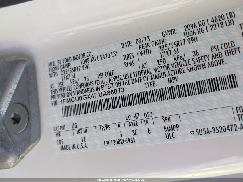 FORD ESCAPE 2014 VIN 1FMCU0GX4EUA86073