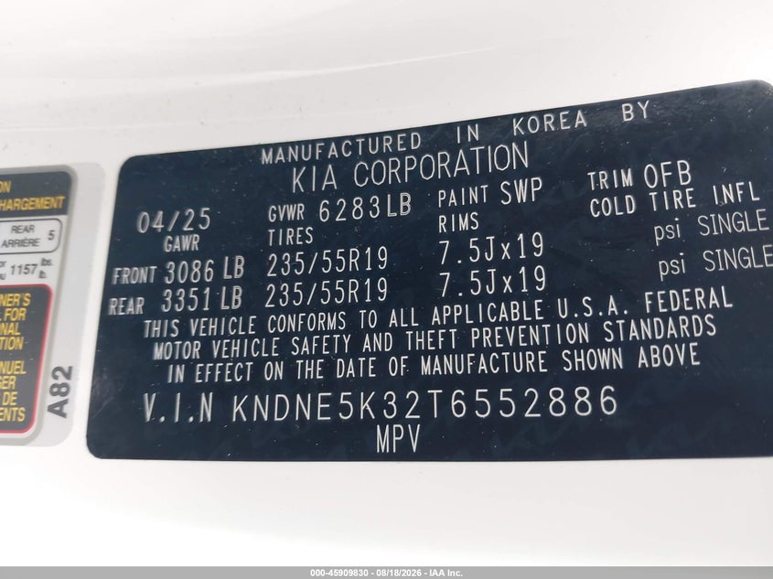 KIA CARNIVAL MPV 2026 VIN KNDNE5K32T6552886
