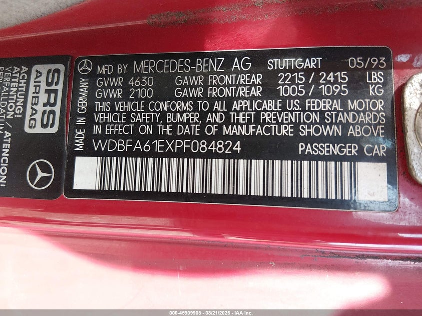 1993 MERCEDES-BENZ 300 SL CABRIO 3.0L I6 FI F