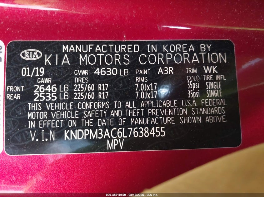 KIA SPORTAGE 2020 VIN KNDPM3AC6L7638455