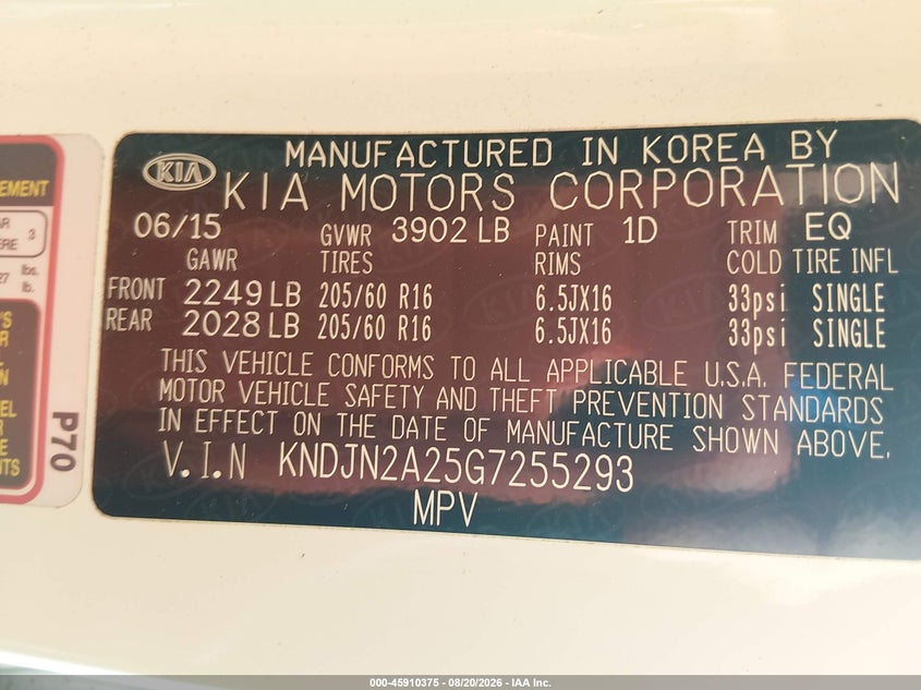 KIA SOUL 2016 VIN KNDJN2A25G7255293