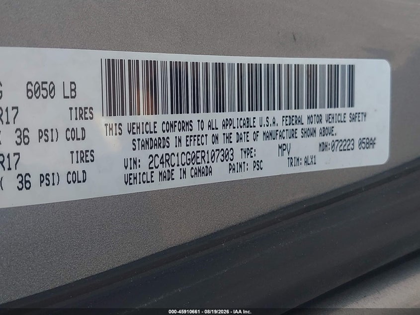 CHRYSLER TOWN & COUNTRY 2014 VIN 2C4RC1CG0ER107303
