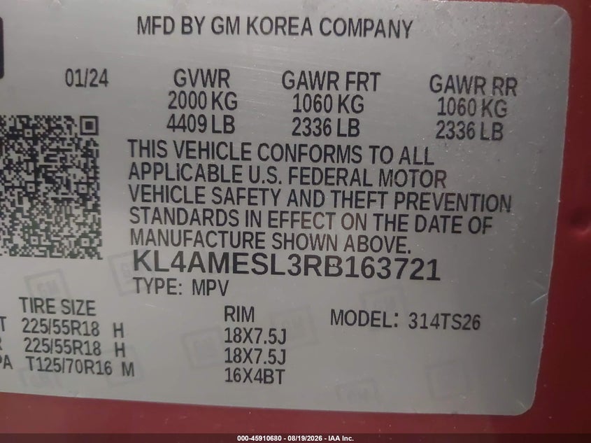 BUICK ENCORE GX 2024 VIN KL4AMESL3RB163721