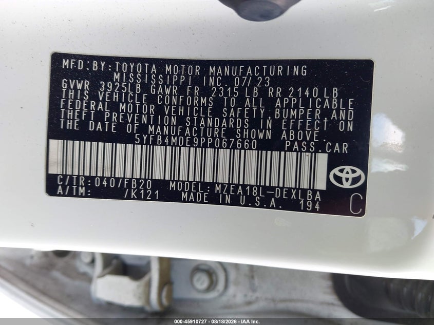 2023 TOYOTA COROLLA SEDAN 2.0L I-4 DI, DOHC, VVT, REGULAR , 169HP