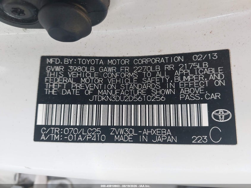 TOYOTA PRIUS 2013 VIN JTDKN3DU2D5610256