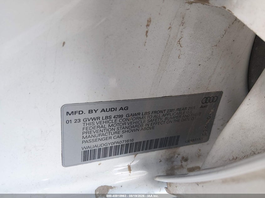 AUDI A3 2023 VIN WAUAUDGY0PA071616