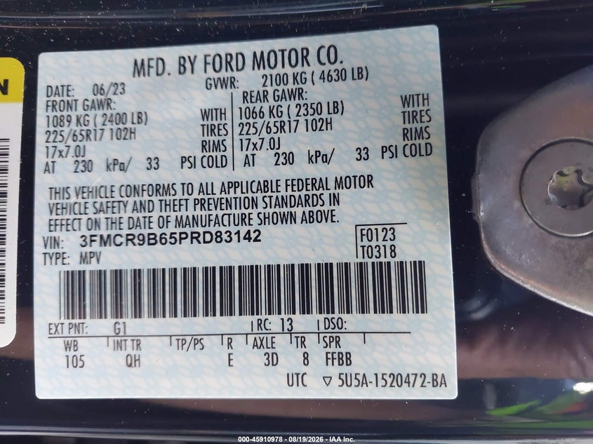 2023 FORD BRONCO SPORT SPORT UTILITY VEHICLE 1.5L I-3 DI, DOHC, VVT, TURBO, 181HP