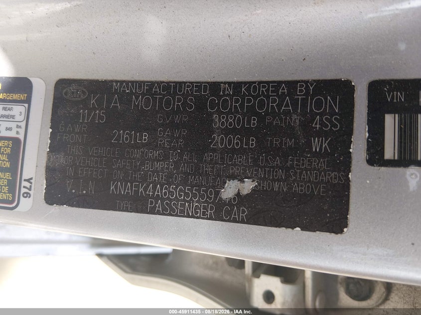 2016 KIA FORTE SEDAN 1.8L I-4 DOHC, VVT, 145HP